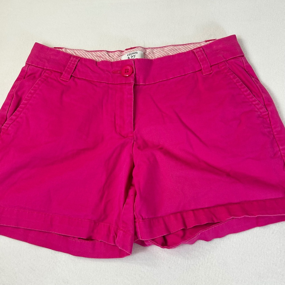 Crown Ivy Petite Pink Shorts Women's‎ Size 2P Cotton Blend Casual Flat Front